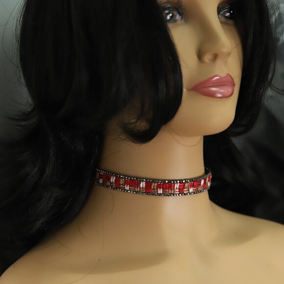 Red Choker Adjustable Elegant Fancy Lace Chokers Necklace  (#20) - Picture 6 of 9